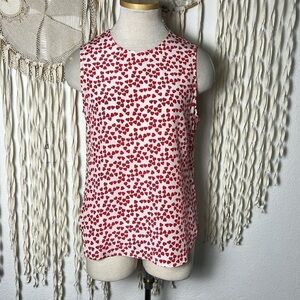 Equipment White with Red Heart Print Silk Sleeveless Button Down Blouse  Small